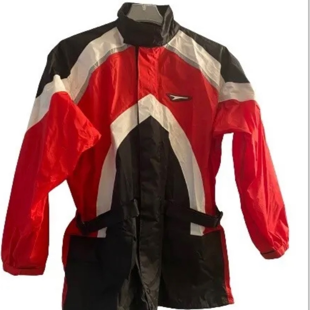 Teknic Motorcycle Waterproof Rain Nylon Red Blk White Belted Men’s Jacket L